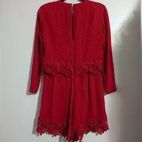 Zara Woman Red Lace Long Sleeve Romper Women's XS Romantic Holiday - Picture 5 of 11